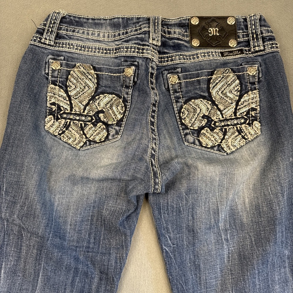 Miss Me Jeans Womens 30 Skinny Blue Fleur de lis Embellished Y2K  Bling